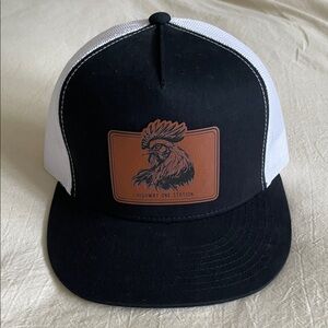 Black and White Trucker Hat with Rooster Patch